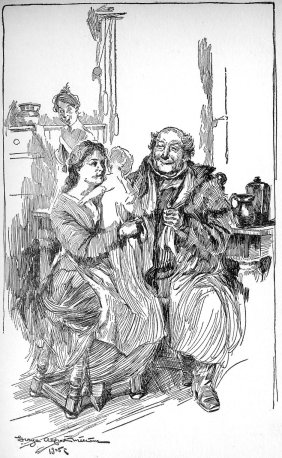 "A dot and"—here he glanced at the baby—"a
dot and carry—I won't say it,
for fear I should spoil it; but I was very near a joke."