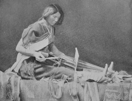 ZUNI WOMAN WEAVING CEREMONIAL BELT