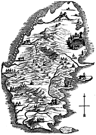 A map of a mountainous island.