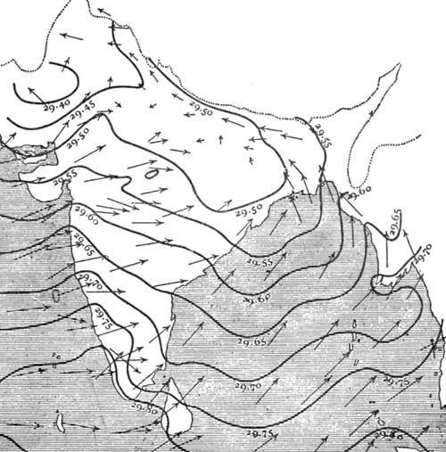 Fig. 18. Average Barometric and Wind Chart for July.