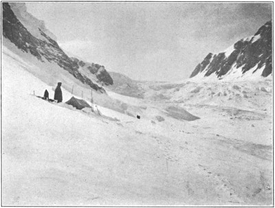 First camp in the Grand Basin—16,000
feet, looking up.