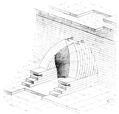 Fig. 92.—Drain at Khorsabad, with pointed arch. Section in
perspective.