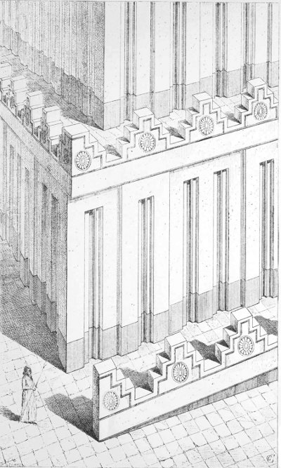 Fig. 102.—View of an angle of the observatory at Khorsabad;
compiled from Place.