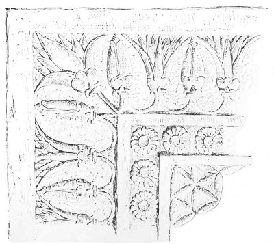 Fig. 135.—Fragment of a threshold; from Khorsabad. Louvre.
Drawn by Bourgoin.