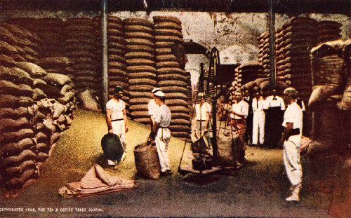 Sacking Coffee in a Warehouse at the Port of Santos