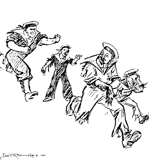 German sailors running from British sailors