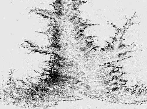 FIG. 1. Sketch of a part of a
valley at the stage of development corresponding to the cross section shown in Fig. 21.