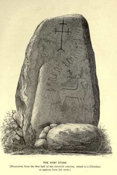 The Hyby Stone (Monument from the first half of the
eleventh century; raised to a Christian as appears from the cross.)