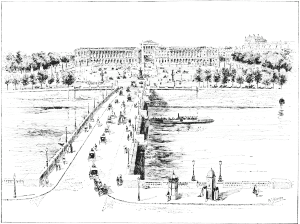 One of the bridges across the Seine,--showing the Place de la Concorde and the Tuileries in the distance.