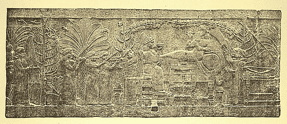 Bas-relief of Assur-bani-pal and his Queen from the
              original in the British Museum.