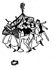 children dancing around May-pole