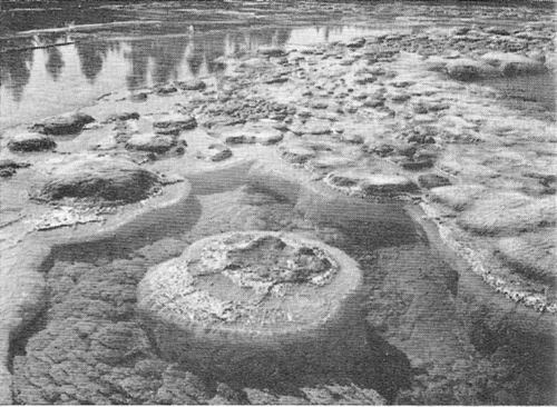 The Wedding Cake rises from a hot spring.