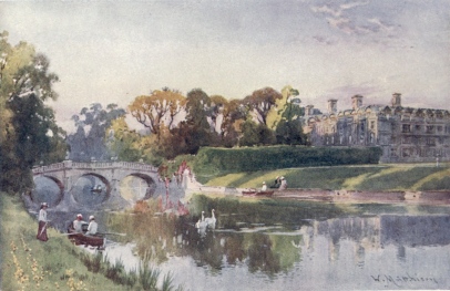 CLARE COLLEGE AND BRIDGE FROM THE CAM—AUTUMN EVENING