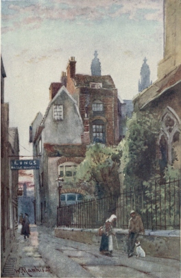 OLD HOUSES NEAR ST. EDWARD’S CHURCH AND ST. EDWARD’S
PASSAGE

This Passage leads from the Market into King’s Parade. Part of the South
side of St. Edward’s Church is seen on the right. The Reformers Bilney,
Barnes, and Latimer preached here. The three Tuns Inn, praised by Pepys
for its good liquor, formerly stood in this passage.