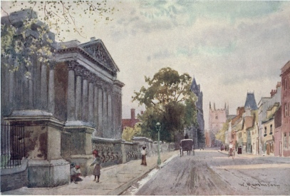 THE FITZWILLIAM MUSEUM—EVENING

In the distance are seen the square tower of the Pitt Press and Pembroke
College. Behind the trees are Peterhouse and the Congregational
Church.