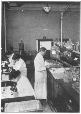 THE MICROSCOPE IS NECESSARY TO UNDERSTAND THE STRUCTURE
OF THE BODY

In this laboratory the workers are examining blood smears