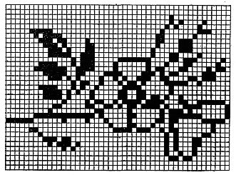 cross-stitch diagram: open flowers on stem with leaves