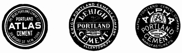 THE ATLAS PORTLAND CEMENT CO, PORTLAND, ATLAS, CEMENT, 30 BROAD ST. NEW YORK;
LEHIGH PORTLAND CEMENT COMPANY, LEHIGH, PORTLAND, -WORKS-, ORMROD LEHIGH CO, PENNA., CEMENT, ALLENTOWN, PA.;
 ALPHA  PORTLAND  CEMENT  COMPANY , ALPHA, PORTLAND, GENERAL OFFICE, EASTON., PENNA, CEMENT,  MANUFACTURERS 