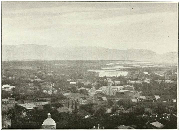 Fig. 7. Plain of the Rion from the Southern Slopes of Caucasus; Kutais in the Foreground.