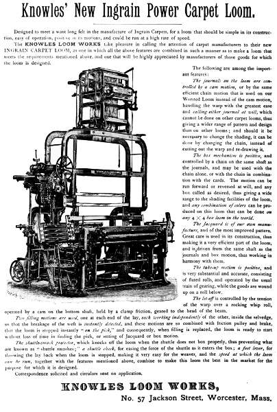 Knowles’ New Ingrain Power Carpet Loom.