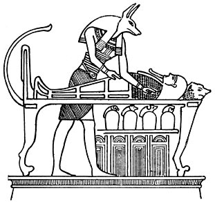 Anubis standing by the bier of the dead.