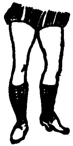 A black-and-white ink illustration focusing on a pair of legs from the thighs down.