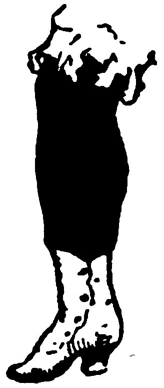 A high-contrast ink illustration showing a lower body and legs from the waist down in profile, facing left.