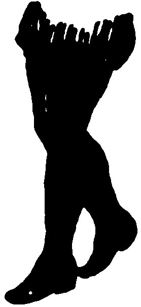 A high-contrast black-and-white ink illustration of a pair of legs.