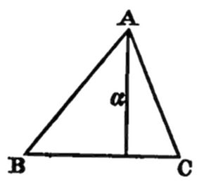 Triangle ABC
with altitude from A to base BC labeled α.