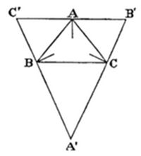 Inverted
triangle A'B'C' with inscribed inner triangle ABC and cevians from A.