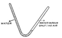 A diagram of
a V-shaped (U-tube style) glass tube, labeled water on the left side
and water vapour only: no air on the right.