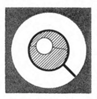 A diagram
showing a circular shape within a square background, featuring a
hatched crescent/ring pattern and a small unshaded circle.