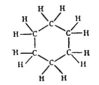 A chemical
structural diagram showing a ring-shaped hydrocarbon molecule — six
carbon (C) atoms arranged in a hexagonal ring, each bonded to two
hydrogen (H) atoms, consistent with cyclohexane (C₆H₁₂).