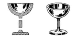A diagram
showing two goblet or chalice-shaped vessels side by side — the left
one depicted with hatched shading and a stem detail, the right one
shown as a smooth, solid silhouette.