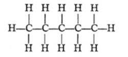 A chemical
structural diagram showing a straight-chain hydrocarbon molecule with
five carbon (C) atoms bonded in a row, each flanked by hydrogen (H)
atoms above and below, consistent with pentane (C₅H₁₂).