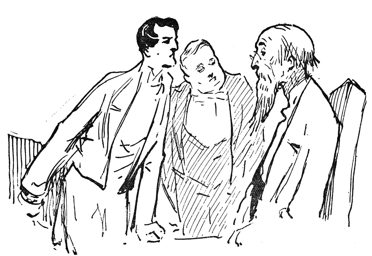 Two men are verbally confronting a third.